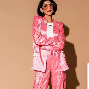 Dressed in LALA NWT Lucky Girl Jacquard Floral Blazer + Cargo Pants Set Coral